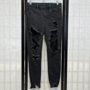 American Eagle Next Level Stretch Destroyed Jeggings Skinny Denim Jeans Black 8